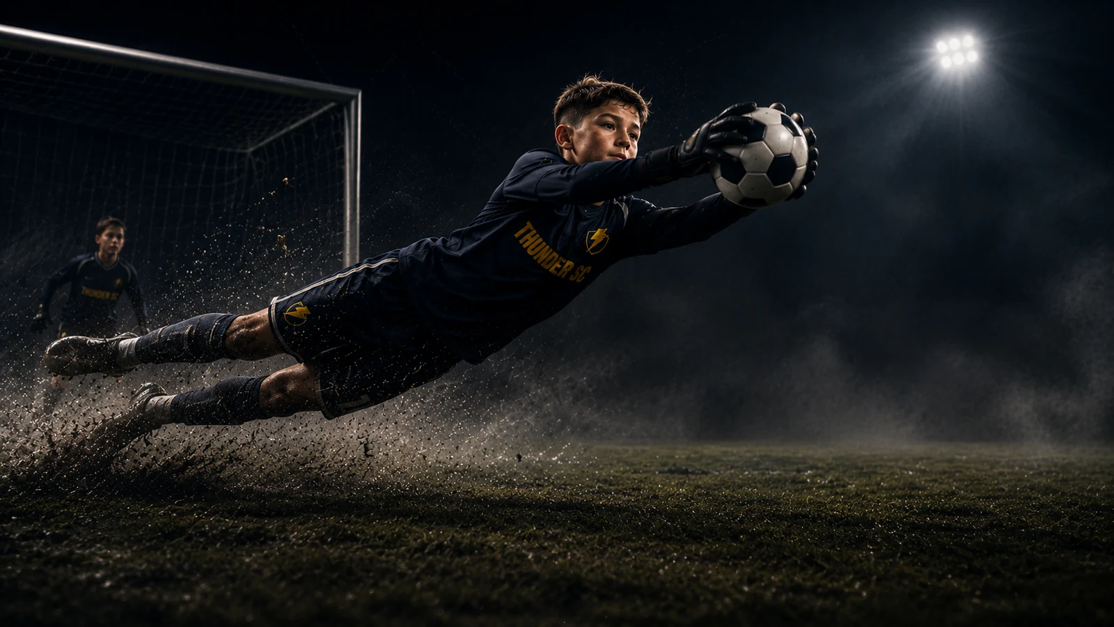 Thunder SC goalkeeper attacking the ball decisively