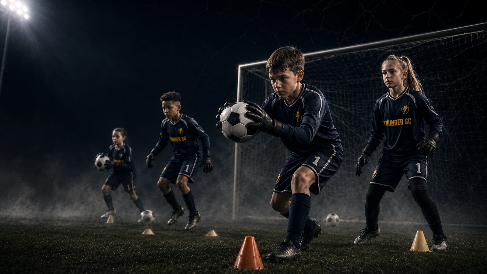 Thunder SC goalkeepers training handling, footwork, positioning and decision-making
